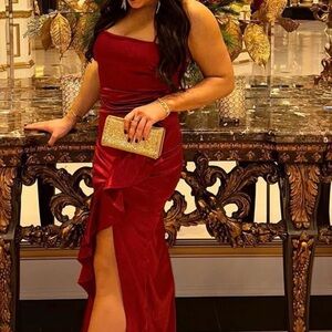 Elegant Red Evening Dress, stretch satin